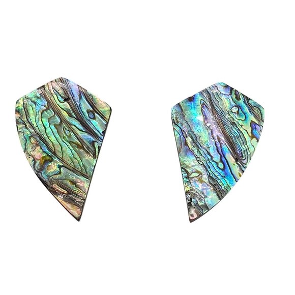 VTG Earrings Irridescent Shiny MOP Abalone Shell Pushback Pierced Retro Glam - Picture 1 of 10